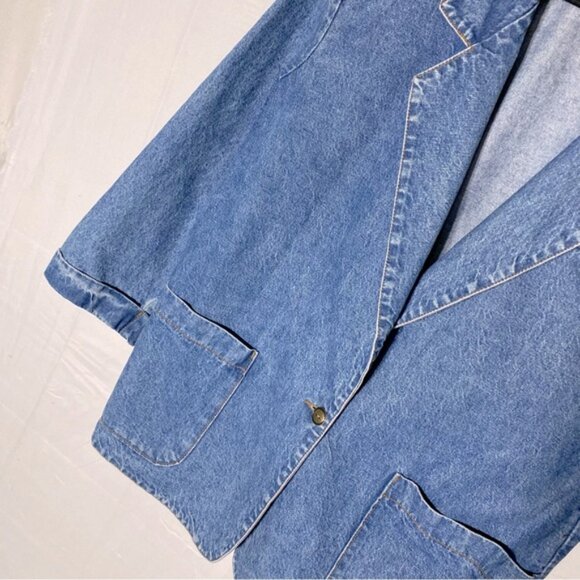 Vintage Silver Style Light Med Wash Oversized Denim Blazer Jean Jacket L - Picture 11 of 14